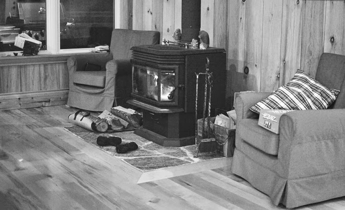 Black and white photography - cozy fireplace in the winter