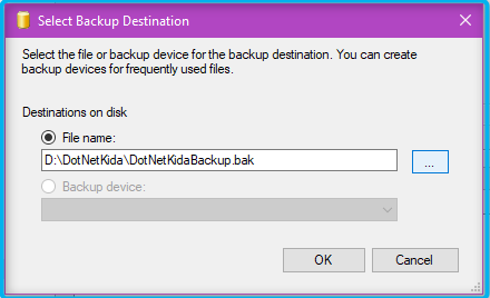 DotNetKida: Select the destination for the backup