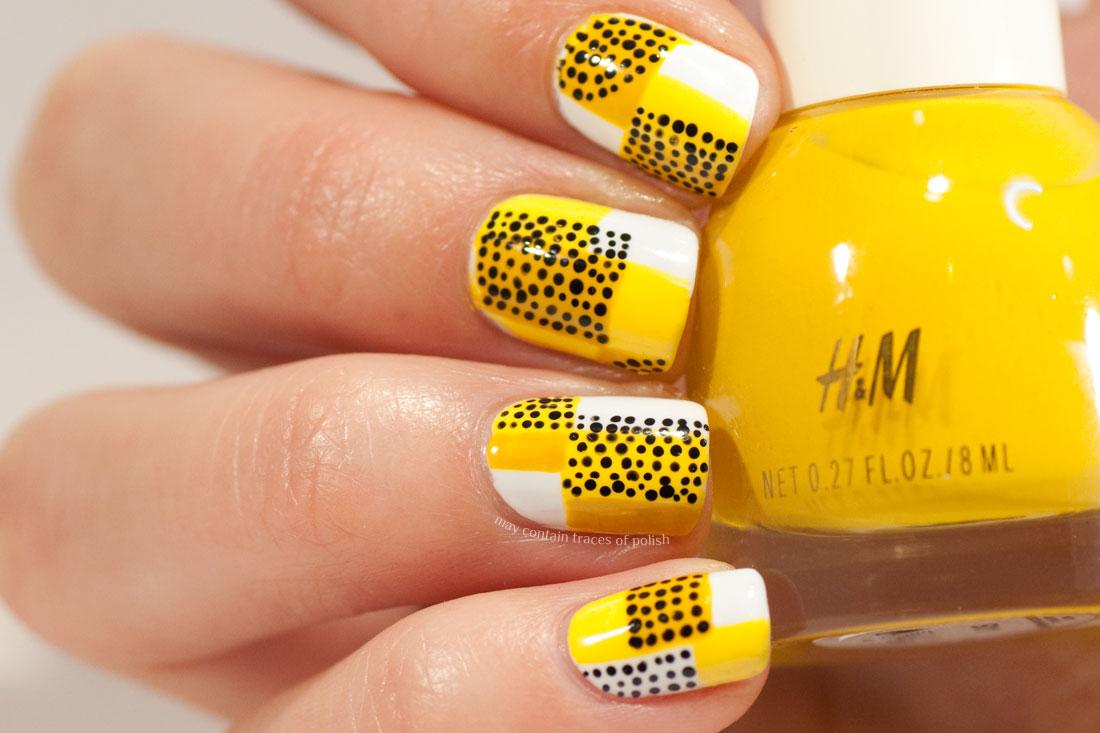 Stylish Retro Mid Century Geometric Manicure - yellow, black and white