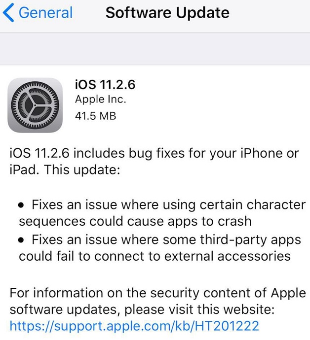 iOS 11.2.6 Features Changelog