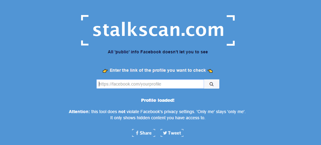 Technology Information: STALKS SCAN.COM website gets the Information of User through Interface View