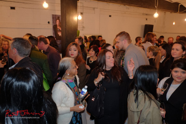 Fashion crowd, Surry Hills warehouse, Wolftress WE ARE WARRIORS, VIP Launch 2015 Photo by Kent Johnson.
