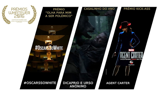 olha para mim a ser polémico oscars so white #oscarsowhite casalinho do ano leonardo dicaprio e urso anónimo prémio kick-ass agent carter