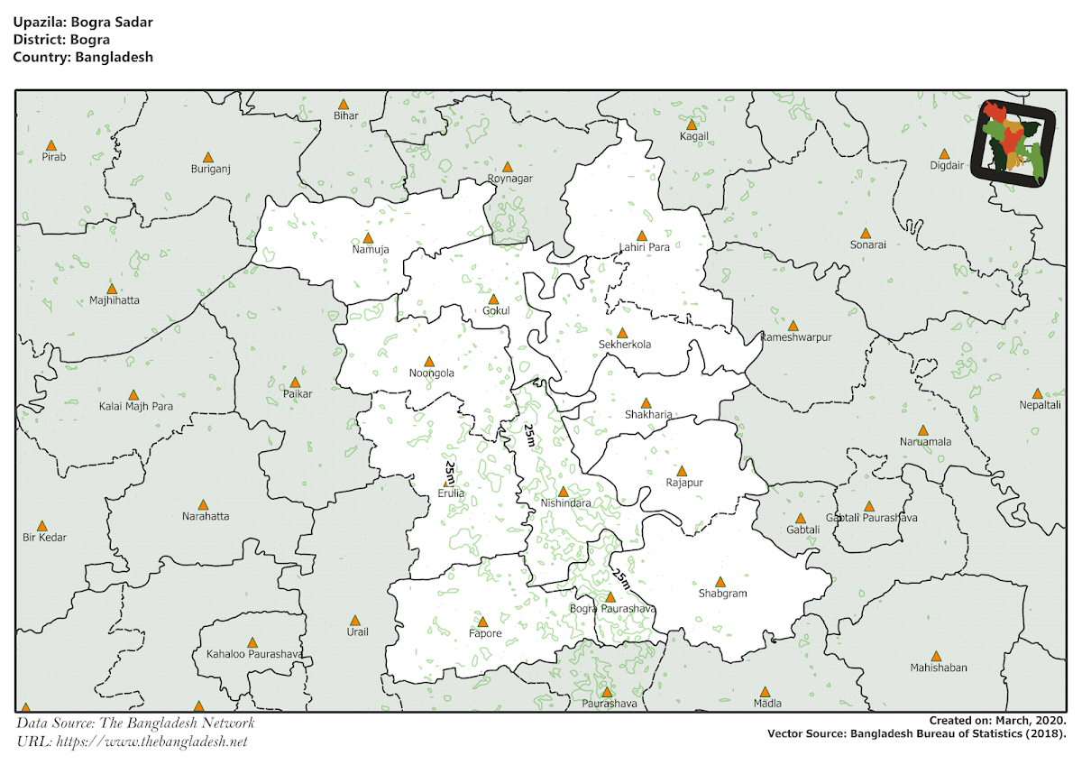  Bogra Sadar Upazila Elevation Map Bogra District Bangladesh
