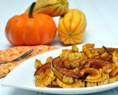 Roasted Delicata Squash ♥ AVeggieVenture.com, the easiest winter squash to cook, yes, you do eat the skins! No need to peel a delicata squash! Low Carb. Weight Watchers PointsPlus 3.