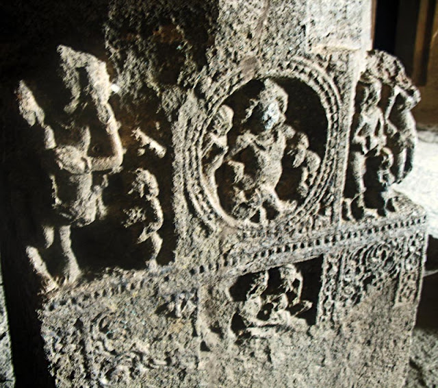 sculpted pillars at Aurangabad caves