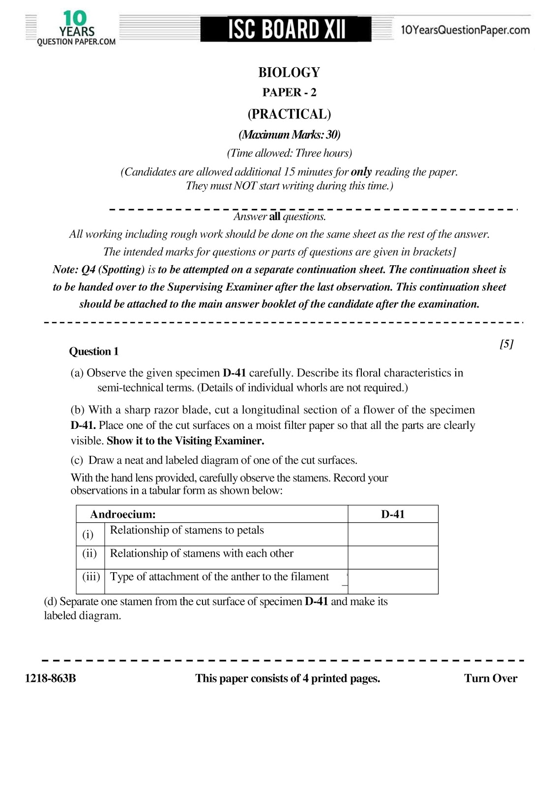 isc 2018 class 12th biology practical question paper 2 isc 2018 class 12th biology practical question paper