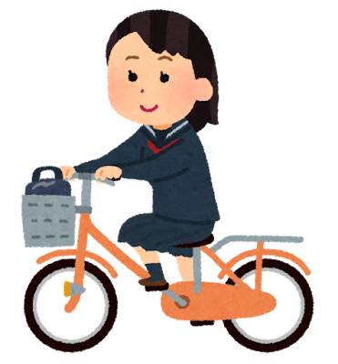 自転車通学のイラスト（セーラー服・女子学生）