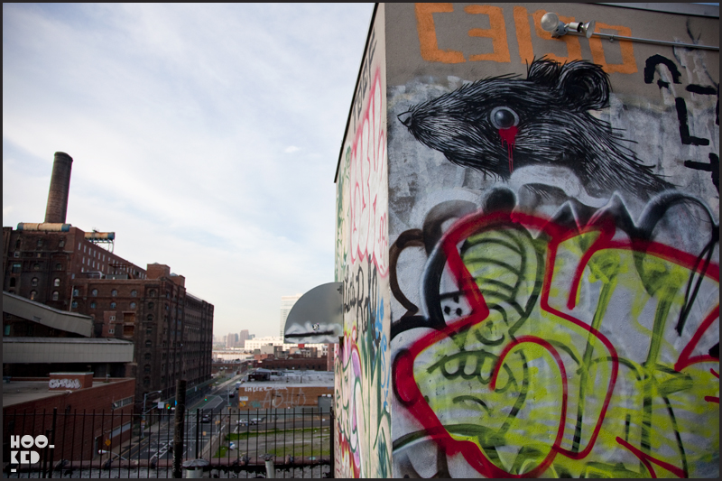 Belgian street artist Roa rat mural in Williamsburg New York