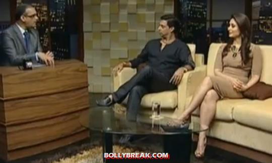 Kareena wearing a beige dress on komal nahta show - Kareena Kapoor With Komal Nahta