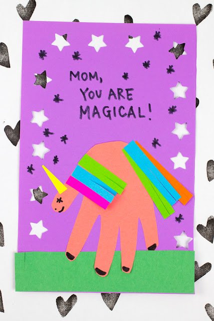 Magical Mother's Day Unicorn Handprint Card for kids to make for mom