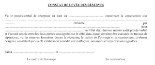 procès verbal de levée des réserves, ainsi qu'un modèle de constat de levée des reserves