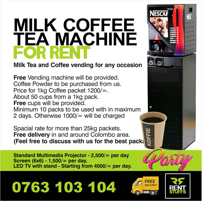 Rent Stuffs Anything for Rent. Milk Tea, Coffee vending machine Rent.