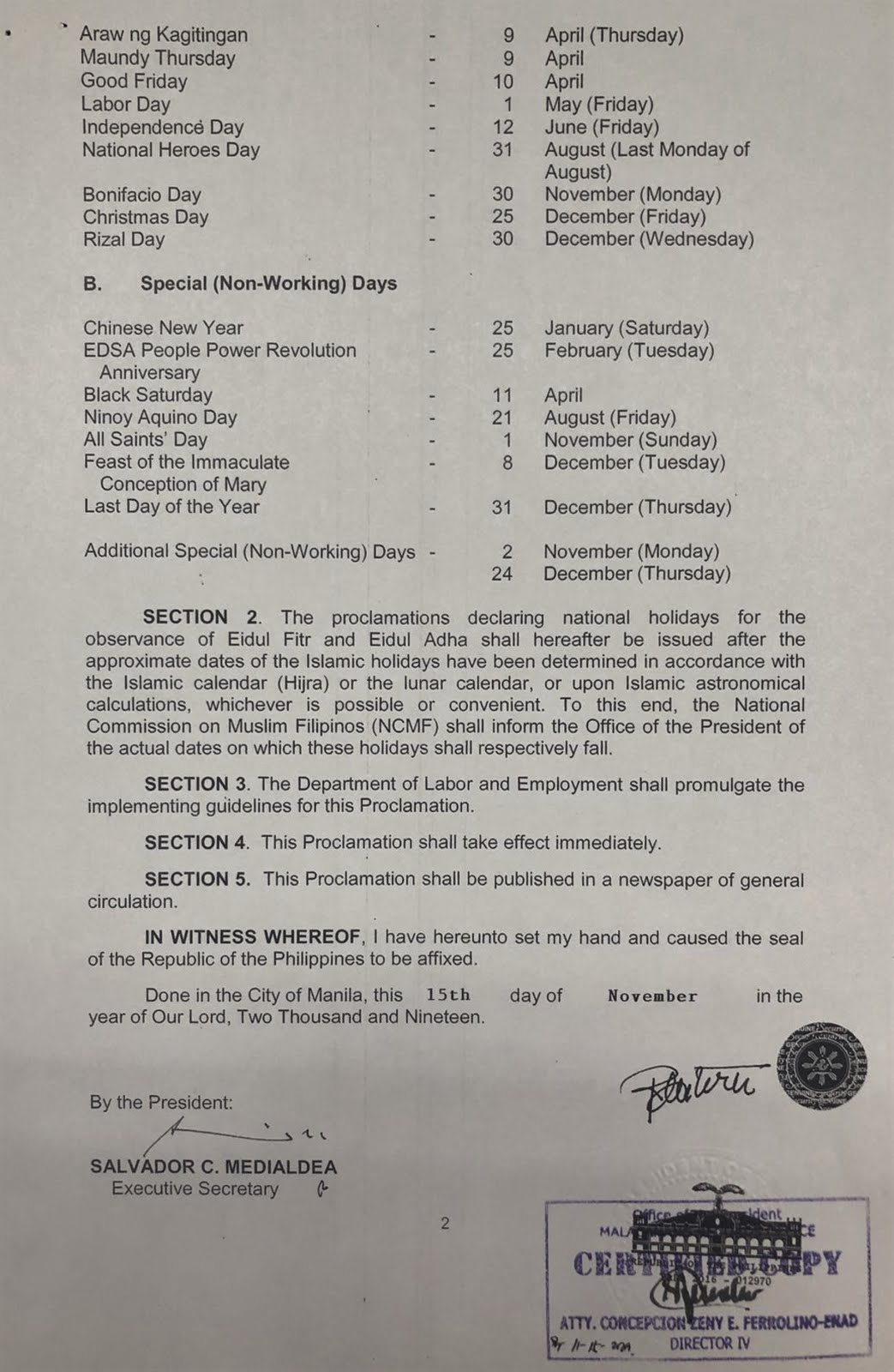 Philippine Holidays Philippine Holidays 2020 (Proclamation No. 845, S