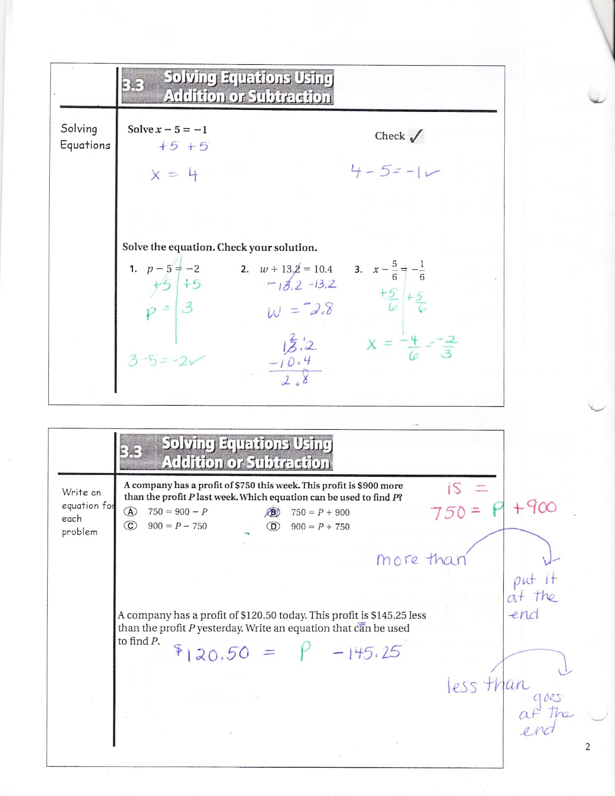 Ms. Jean's Classroom Blog: 3.3 Solving Subtraction Using Addition and