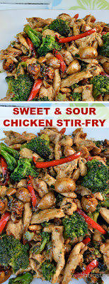 Lip smacking Sweet and Sour Chicken Stir-Fry (with crunchy veggies) is a delicious, quick dinner for those busy days - you can have dinner on the table in 30 minutes - start to finish