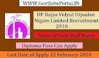 UP Rajya Vidyut Utpadan Nigam Limited Recruitment 2018– Staff Nurse, Ward Boy