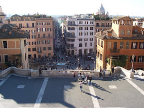 The Piazza di Spagna and the Via Condotti seen from the Piazza Trinità dei Monti, above the Spanish Steps