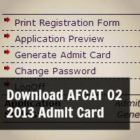 Download AFCAT 02 2013 Admit Card/ Hall Ticket
