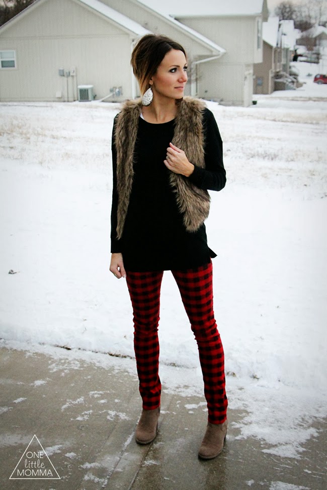 What I Wore Christmas Eve Plaid and Fur ONE little MOMMA