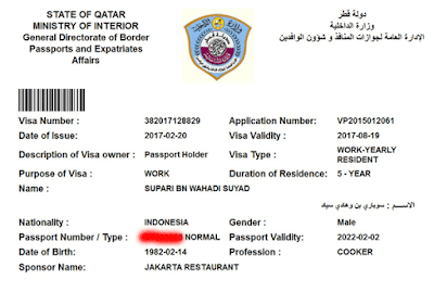 contoh visa qatar siap digunakan