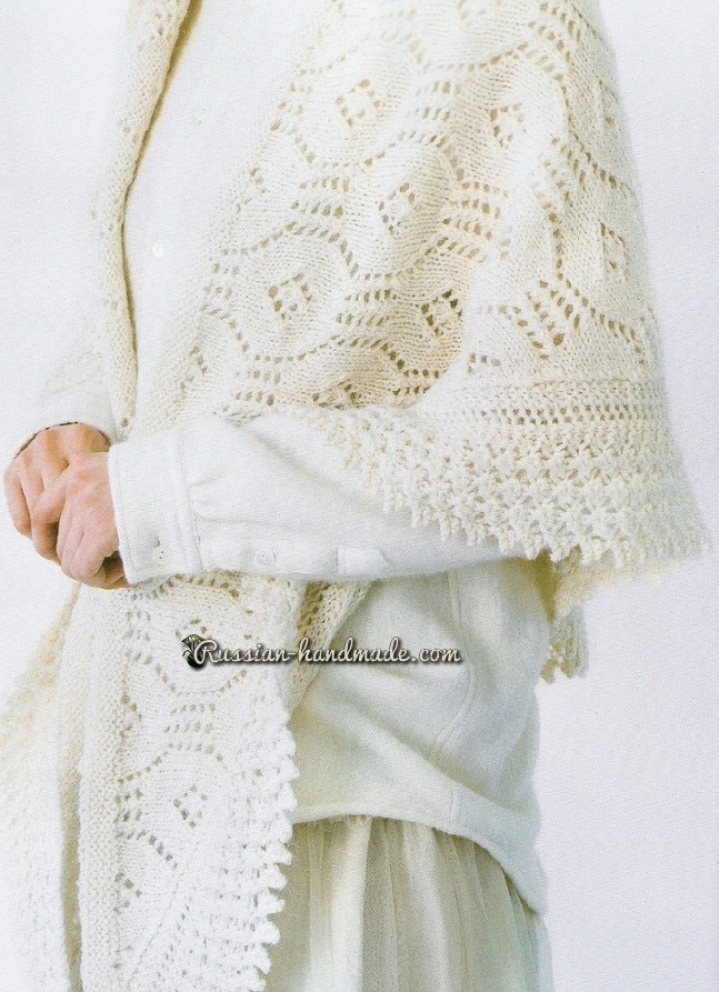 Белая шаль спицами. Схемы вязания (2)