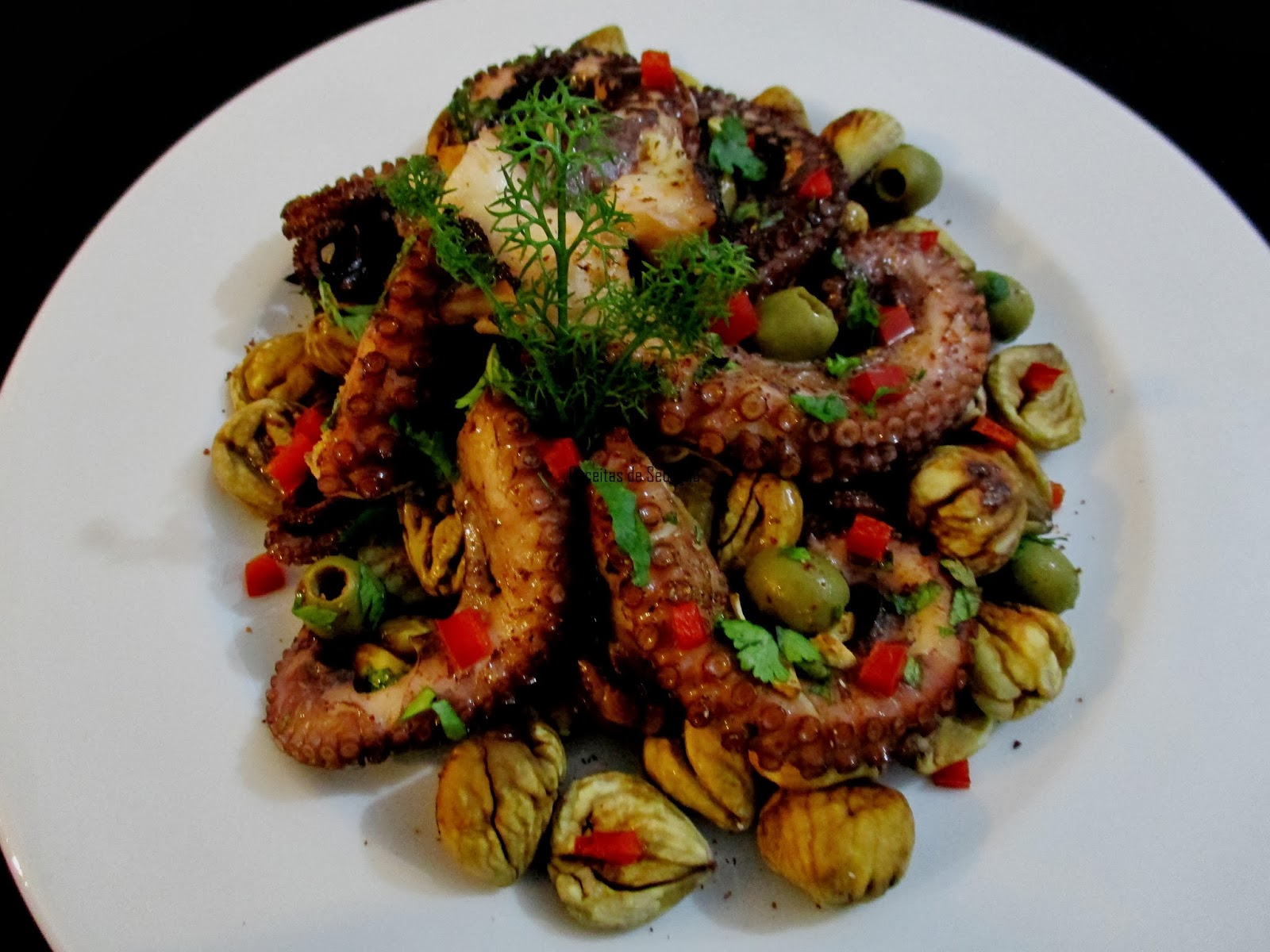 Polvo frip assado no Forno com castanhas