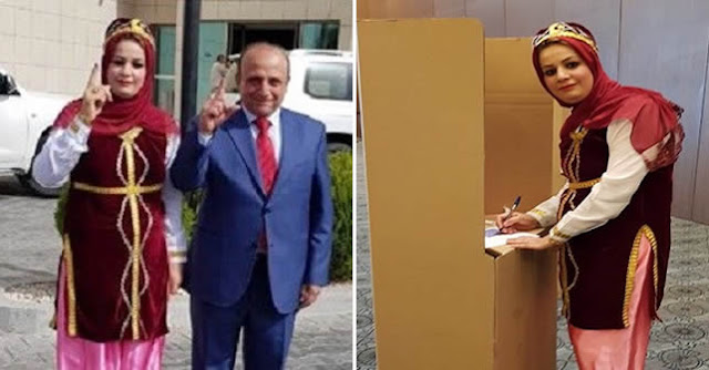 Türkmen lider sandığa ulusal kıyafetleriyle gitti; Bağımsızlığa 'Evet' diyoruz