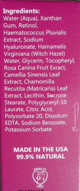 OZ Naturals Retinol Serum: full ingredients list