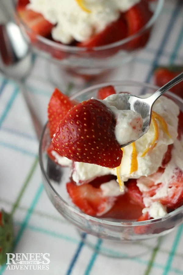 Strawberries Romanoff | Renee's Kitchen Adventures on a spoon (close up) 