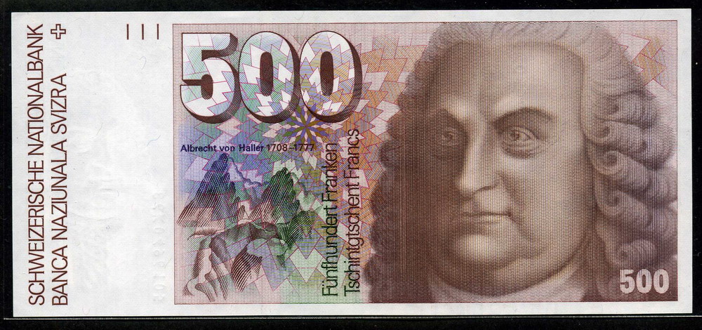 Switzerland Money 500 Swiss Francs Banknote 1977 Albrecht Von Haller switzerland-money-500-swiss-francs-banknote-1977-albrecht-von-haller