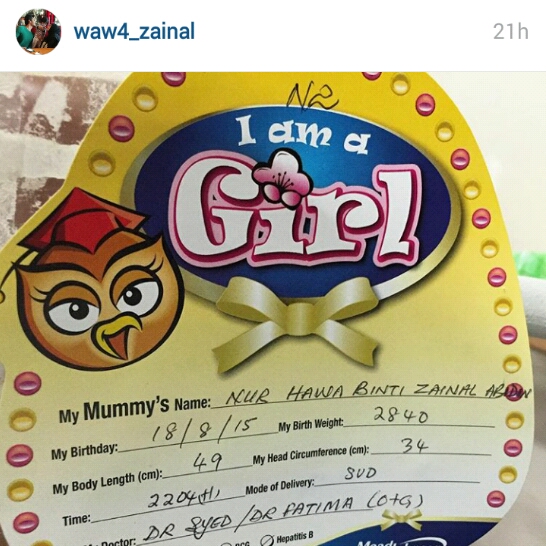 Wawa Zainal lahir anak kedua, bayi wawa zainal, anak perempuan wawa zainal,