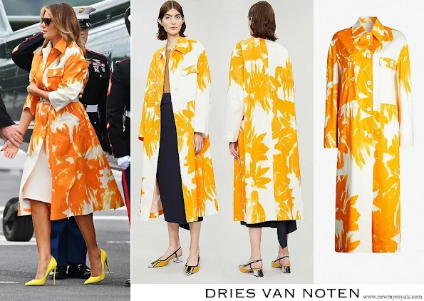 Melania Trump wore DRIES VAN NOTEN Floral print cotton coat