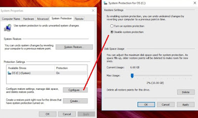 Disable System Protection Windows 10