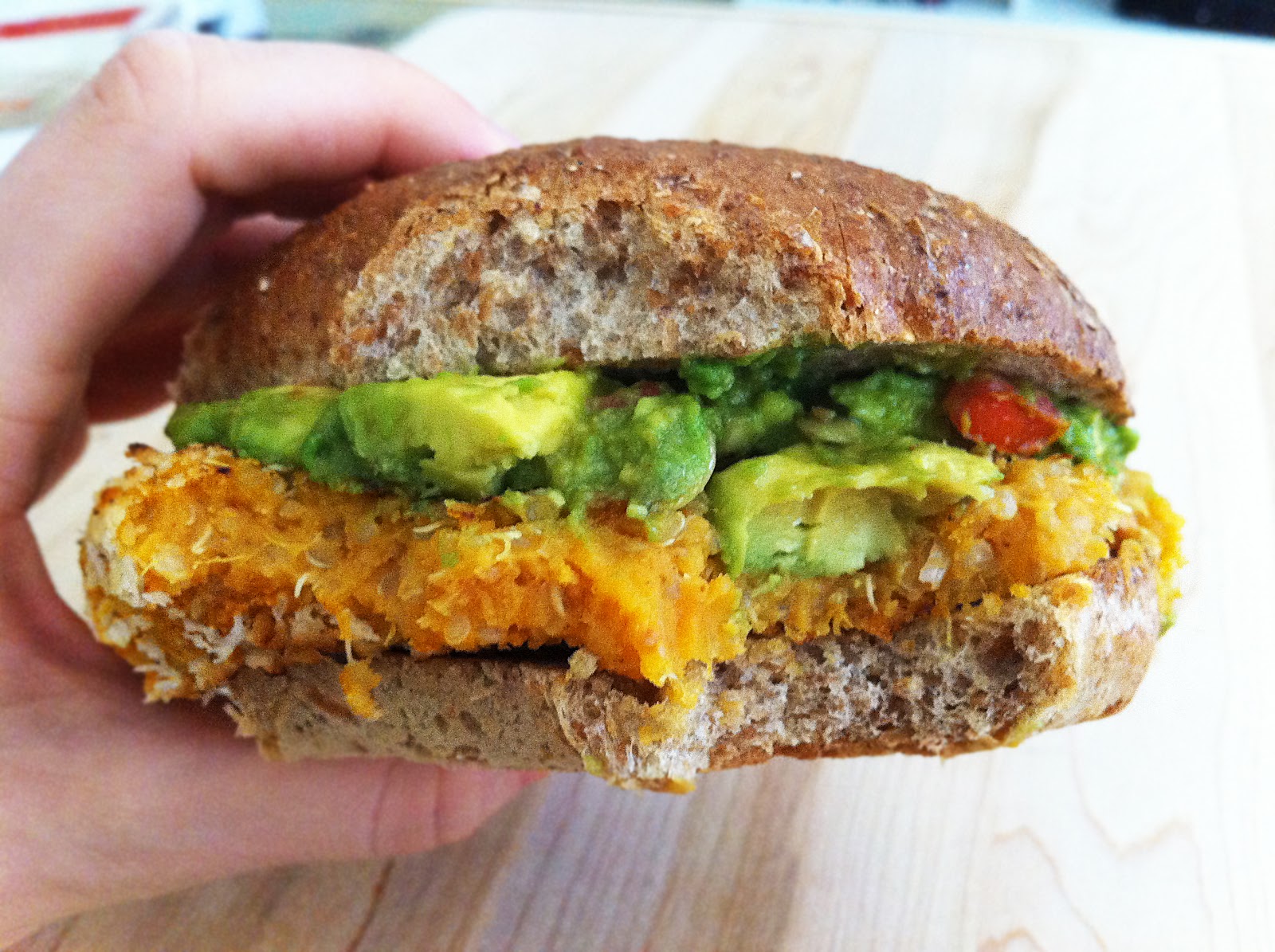 Made to Create Chipotle Quinoa Sweet Potato Burgers with Crunchy Guacamole