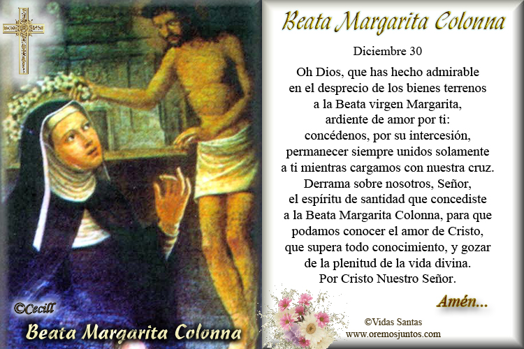 Vidas Santas Estampita y Oración a la Beata Margarita Colonna