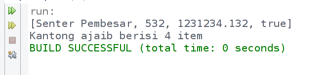 The output of the array list program output