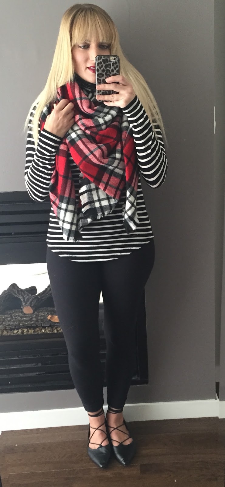print mixing plaid and stripes outfit