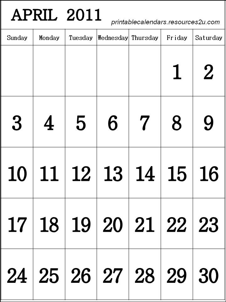 Njyloolus April Calendar Template 2011