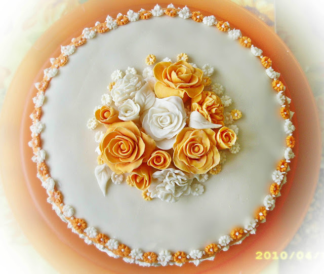 (PDZ)Torta rose e fiori arancione