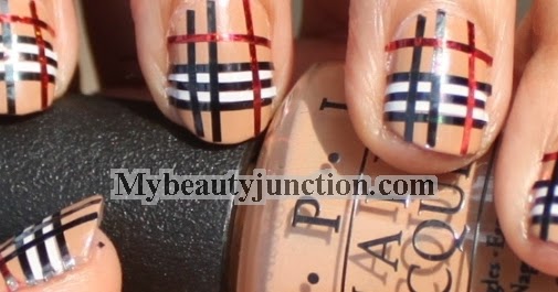 Burberry plaid nail art design: Striping tape manicure tutorial for  beginners - Cosmetopia Digest Beauty and Makeup Blog