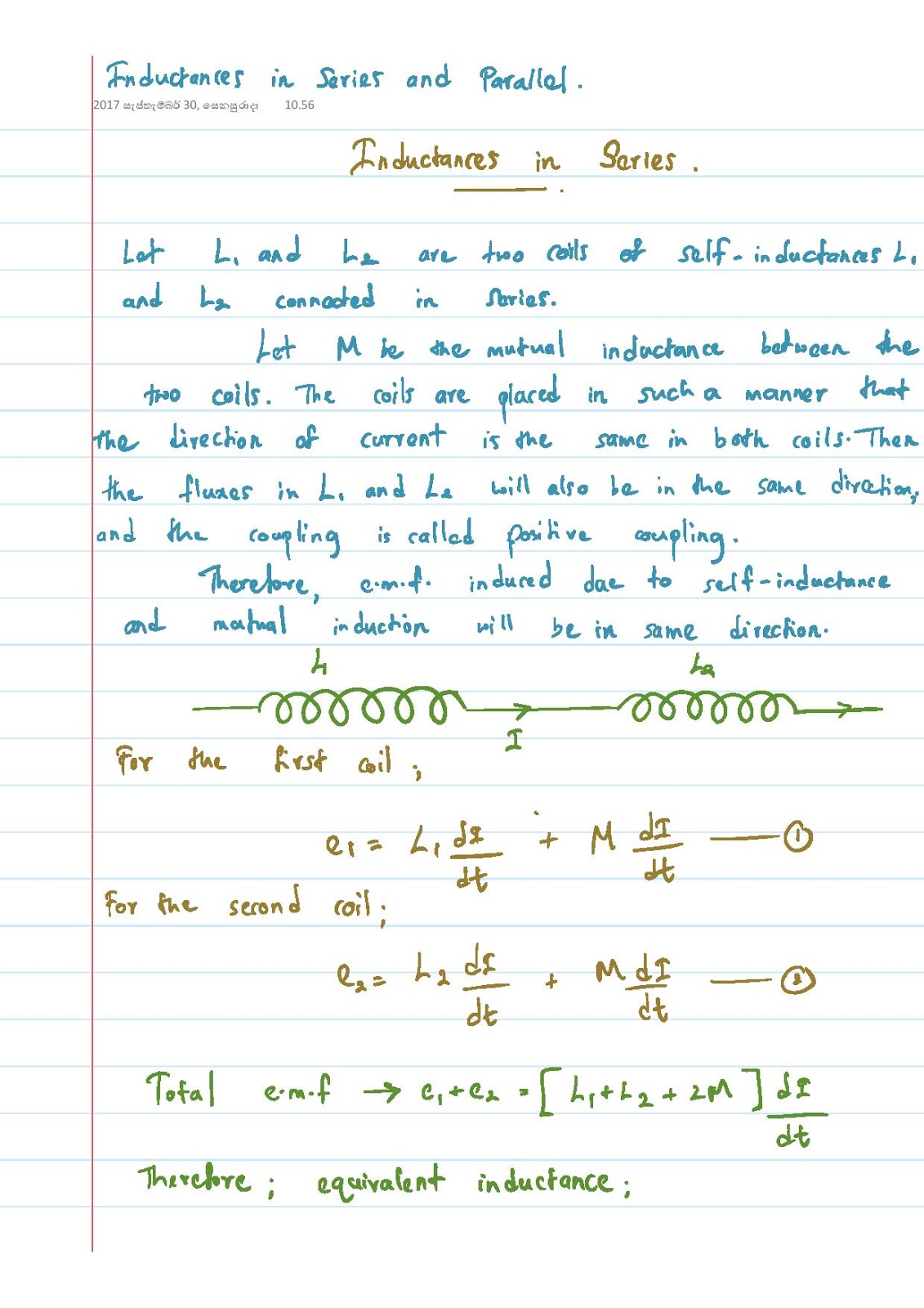 Lecture Notes in Physics Inductors in Series and Parallel