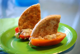 tuna fish pita bread boats in orange peppers