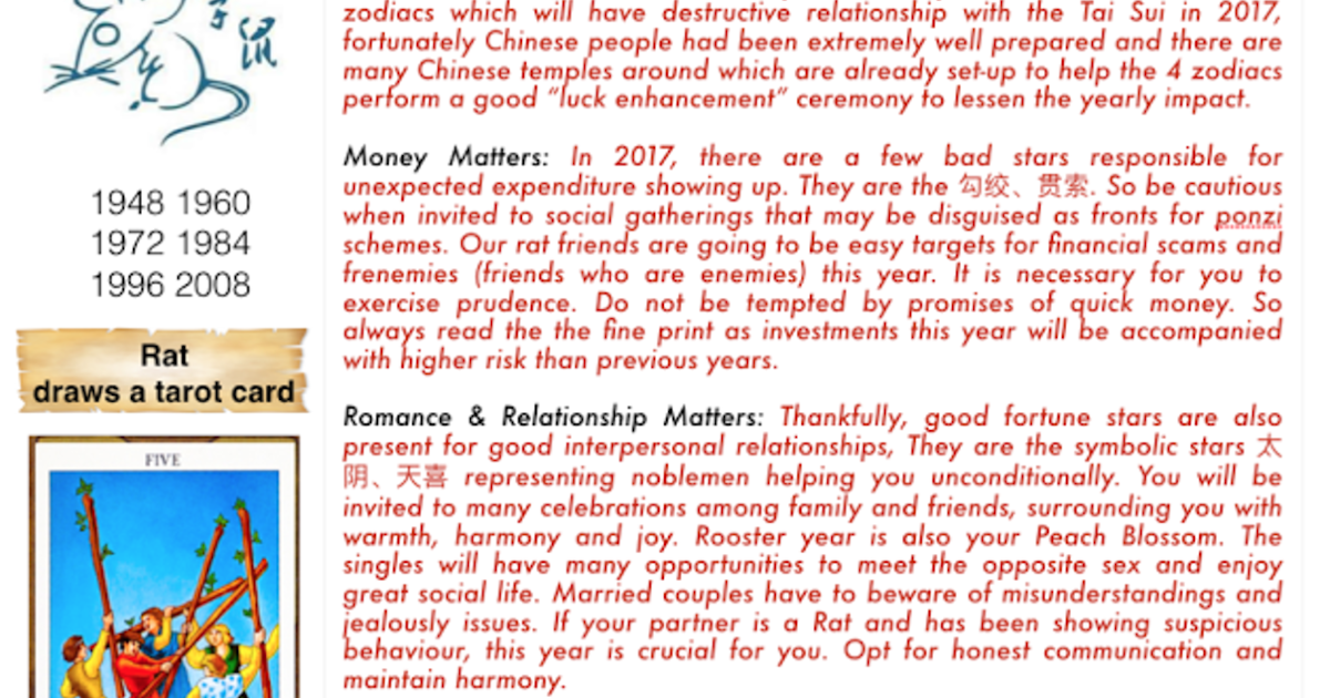 2017 Rat Forecast Bazi & Fengshui stories of Singapore