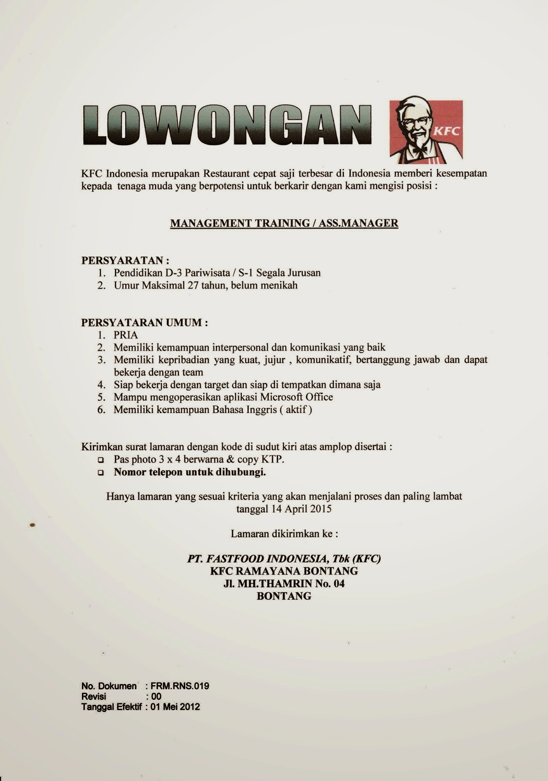 Surat Lamaran Kerja Ramayana