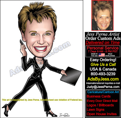 Real Estate Agent with Phone Caricature Ad