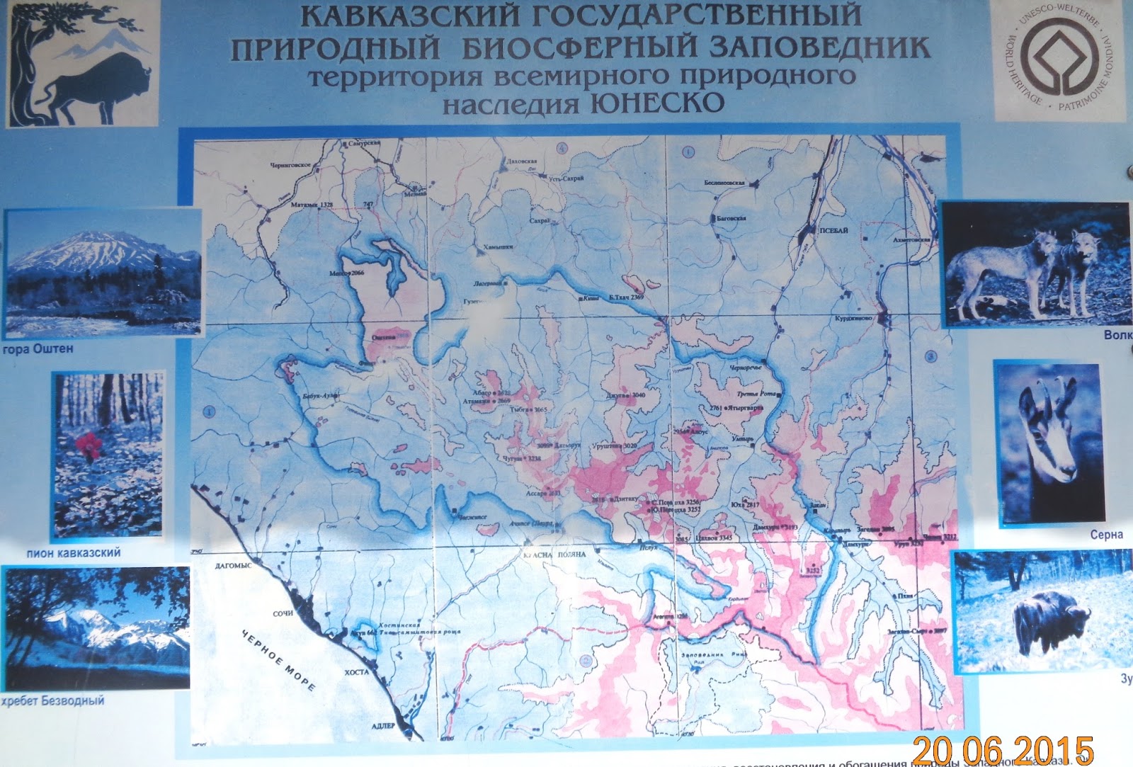 Территория Кавказского биосферного заповедника на карте