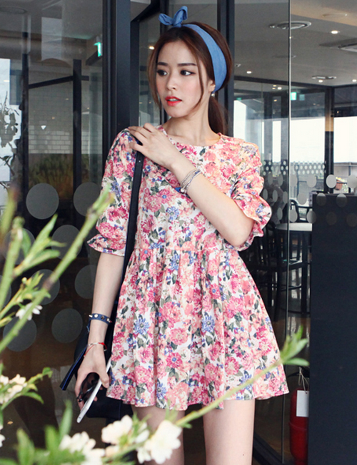 [Dabagirl] 3/4 Sleeves Floral Flare Dress | KSTYLICK - Latest Korean ...