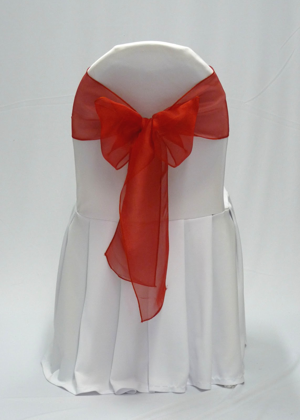 RED SASH TIE ORGANZA CHAIR COVER WHITE RENT 