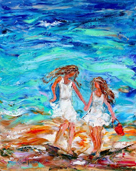 beach painting oil summer children karen canvas palette knife paintings tarlton painters angel memories international